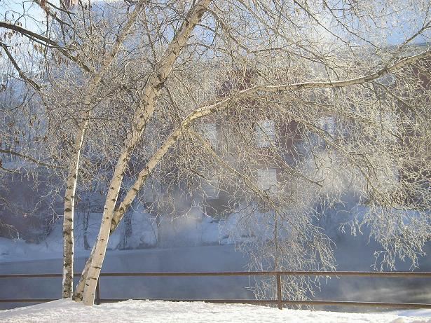 A View of the River Behind City Hall After Snow Fall in February