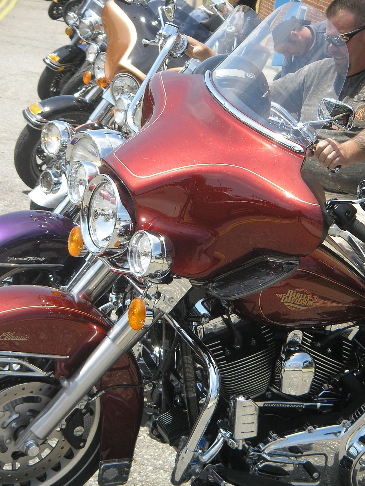 Motorcycles parked on Beacon Street to visit the Harley Davidson set up, 2010