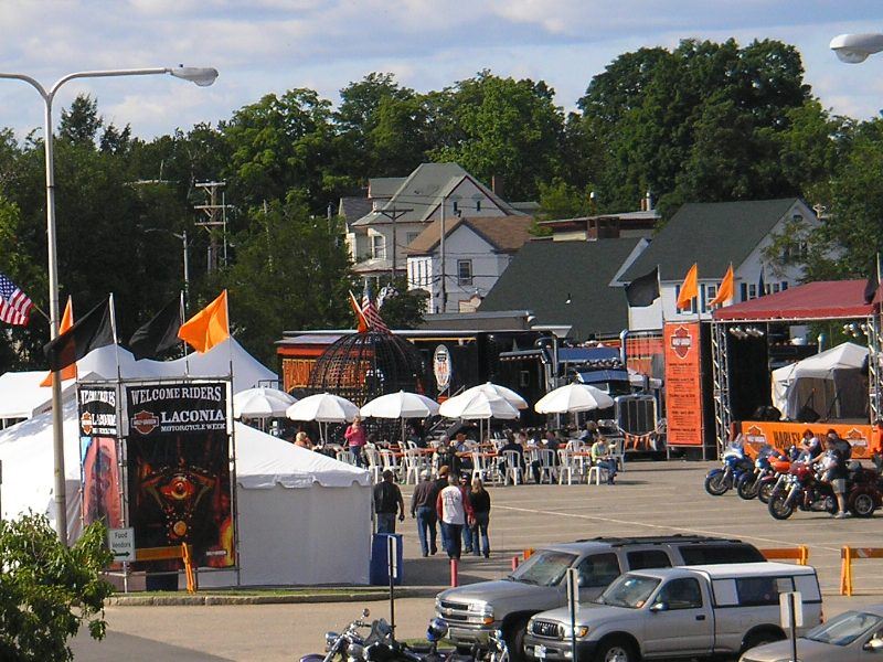 View of Harley Davidsons set up for Bike Week 2009